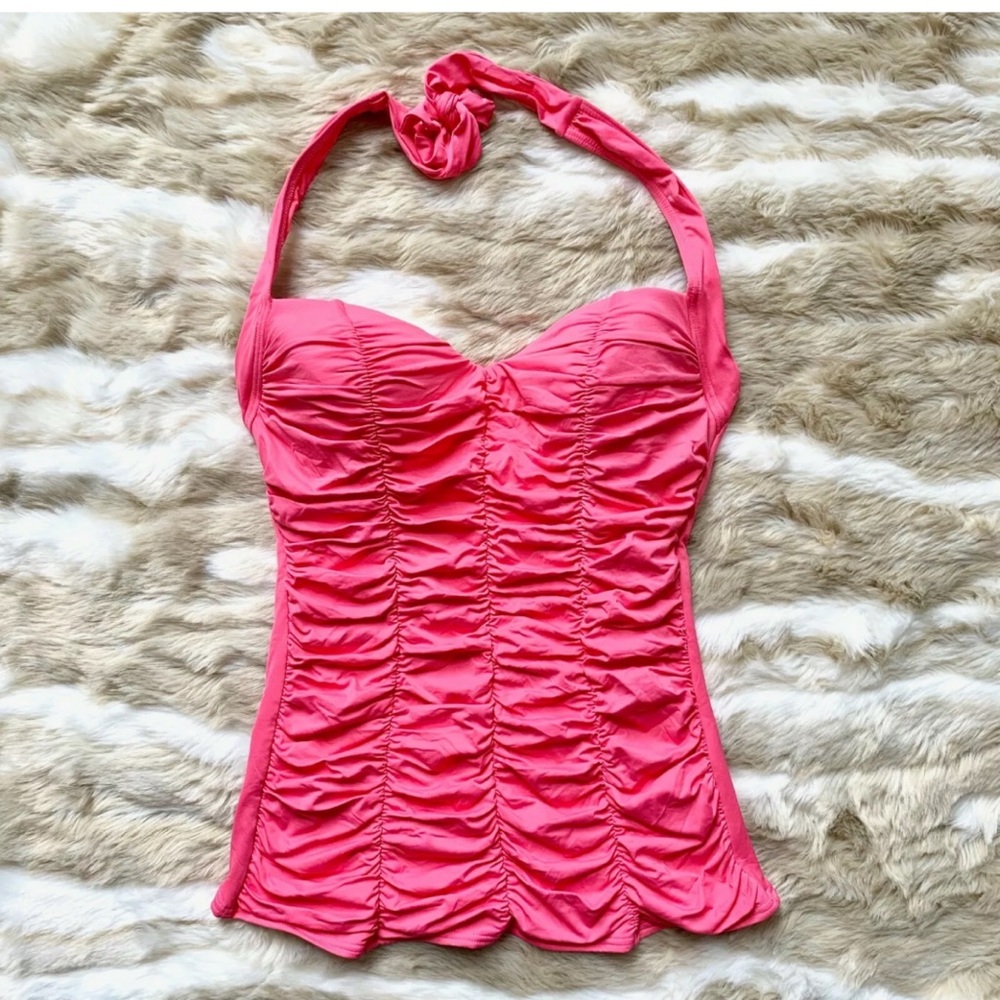 DKNY Pink Ruched Padded Halter Tankini Top - Picture 1 of 3
